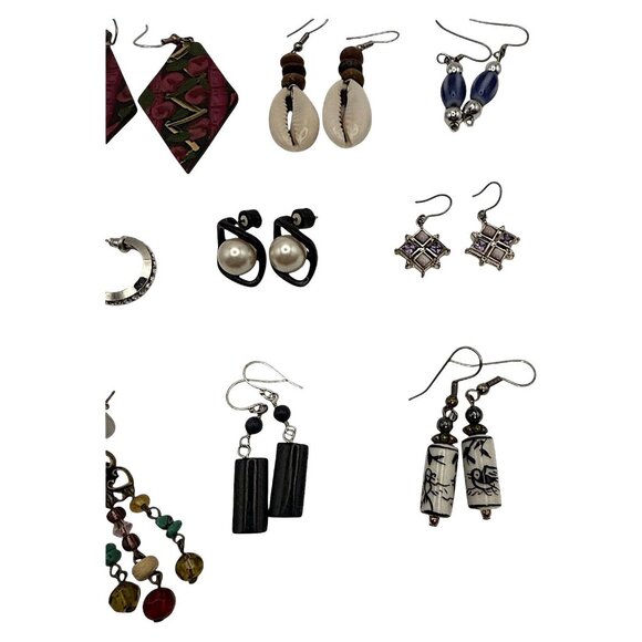 Lot Of 12 Vintage Earrings Assorted Styles & Materials Including Beads Shells Me - Picture 5 of 6